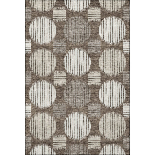 HomeRoots 9' X 12' Brown and Ivory Geometric Area Rug - Washable, UV Protected, Stylish & Durable for Homes 671521