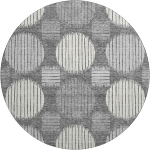 HomeRoots 8' Charcoal and Ivory Geometric Round Rug – Washable, UV-Protected, Perfect for Modern Spaces! 671525