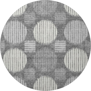 HomeRoots 8' Charcoal and Ivory Geometric Round Rug – Washable, UV-Protected, Perfect for Modern Spaces! 671525