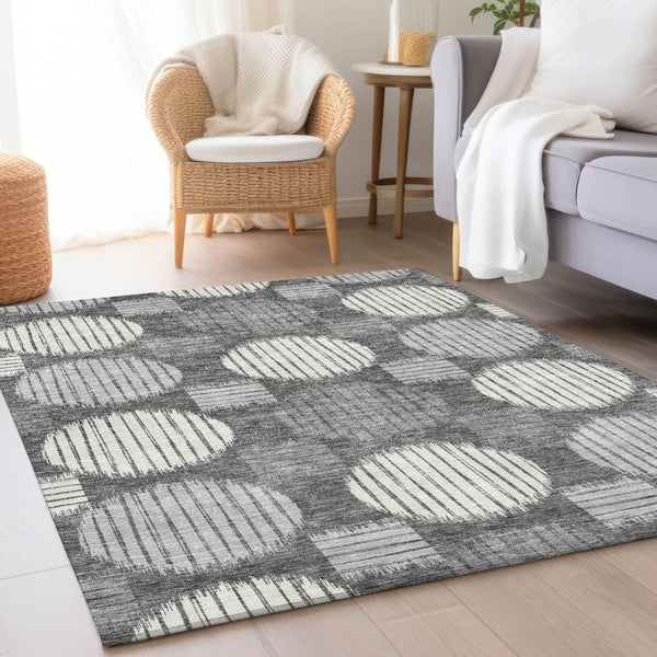HomeRoots 10' X 14' Charcoal & Ivory Geometric Washable Area Rug – Modern, Durable, UV-Protected & Stylish 671528