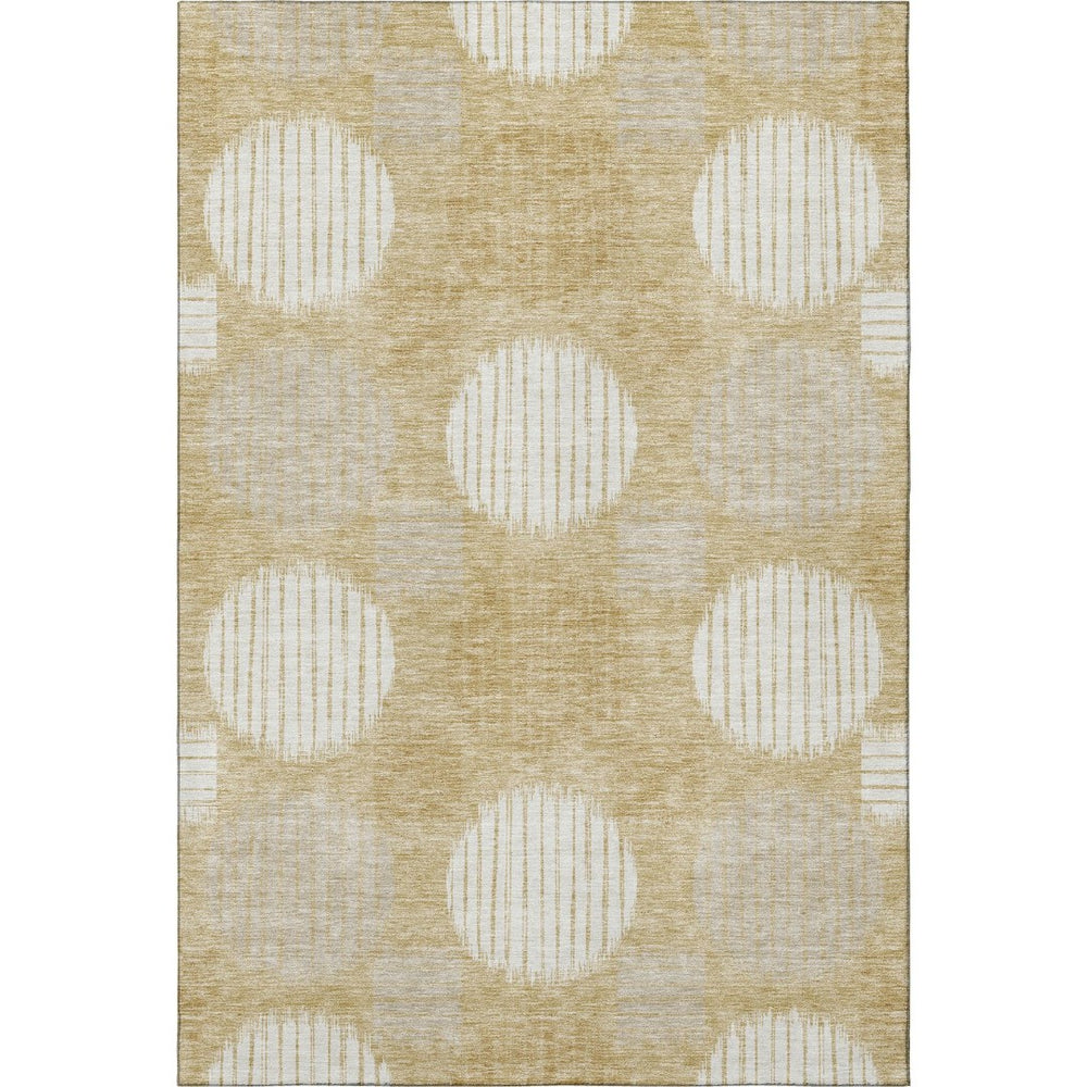 HomeRoots 5' X 8' Gold and Ivory Geometric Area Rug - Washable, Stain-Resistant, and UV Protected for Style! 671530