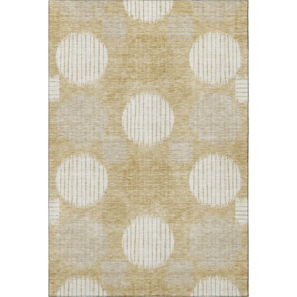 HomeRoots 5' X 8' Gold and Ivory Geometric Area Rug - Washable, Stain-Resistant, and UV Protected for Style! 671530