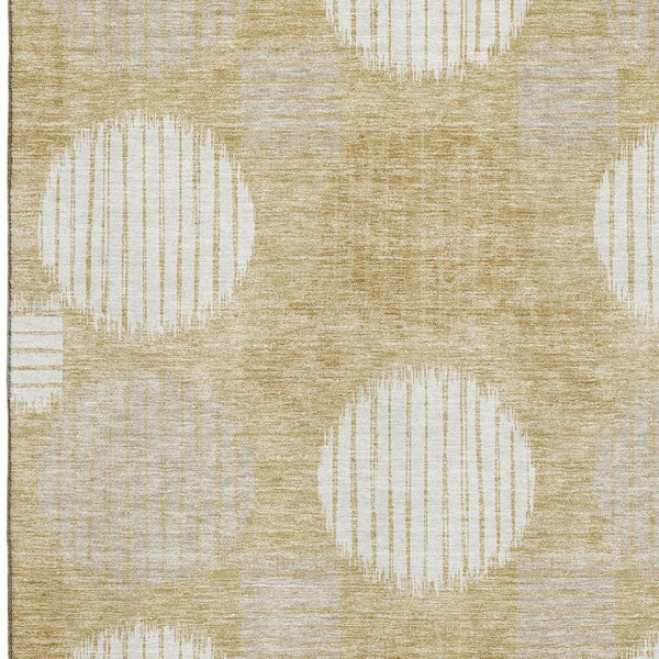 HomeRoots 9' X 12' Gold and Ivory Geometric Area Rug - Durable, Washable, UV-Protected for Busy Homes 671533