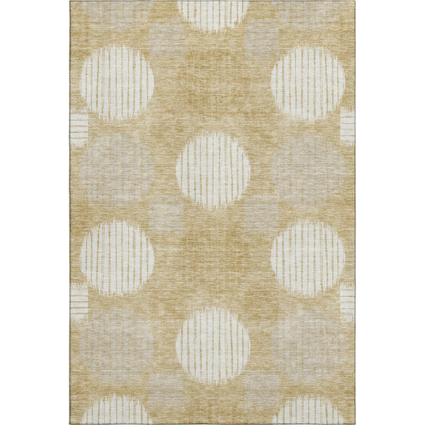 HomeRoots 10' Geometric Gold & Ivory Washable Area Rug – Durable, Stain-Resistant, UV Protected for Busy Homes 671534