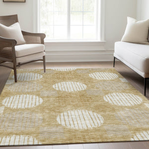 HomeRoots 10' Geometric Gold & Ivory Washable Area Rug – Durable, Stain-Resistant, UV Protected for Busy Homes 671534