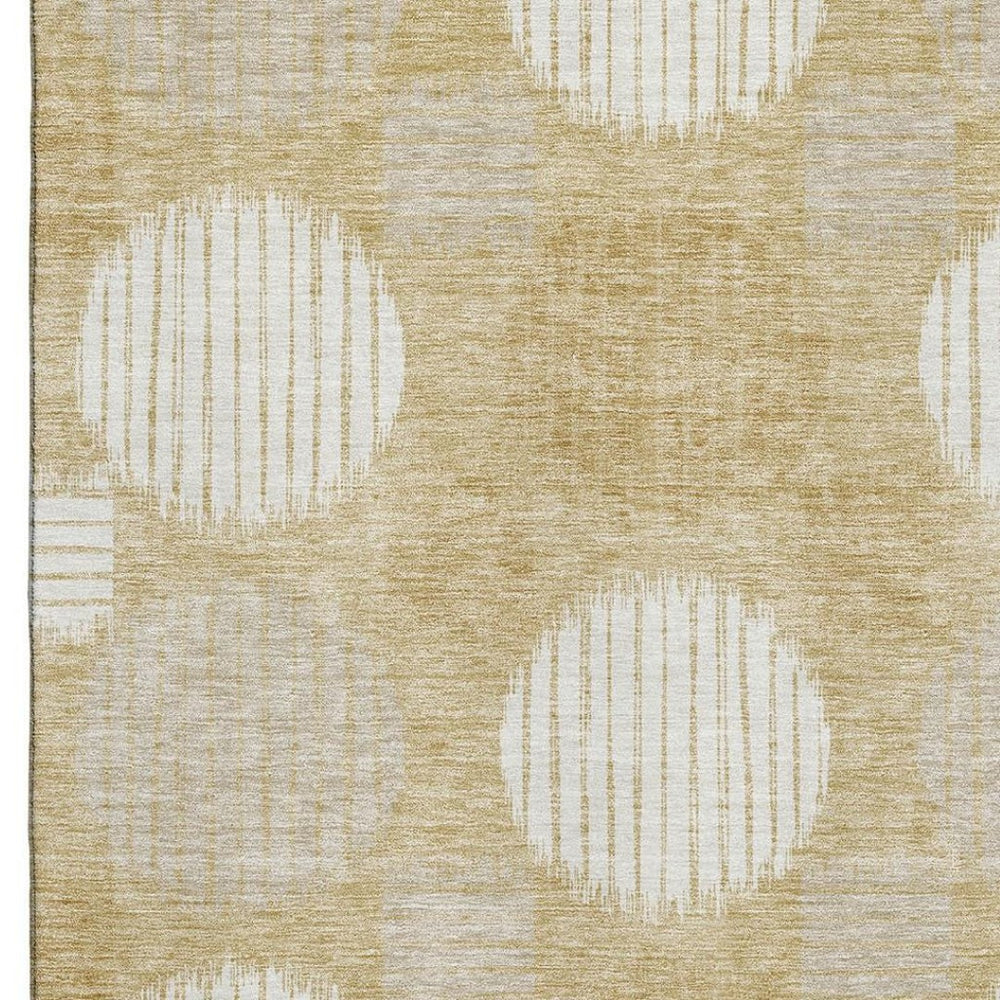 HomeRoots 10' Geometric Gold & Ivory Washable Area Rug – Durable, Stain-Resistant, UV Protected for Busy Homes 671534