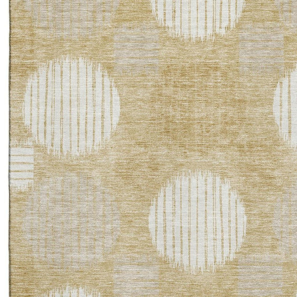 HomeRoots 10' Geometric Gold & Ivory Washable Area Rug – Durable, Stain-Resistant, UV Protected for Busy Homes 671534