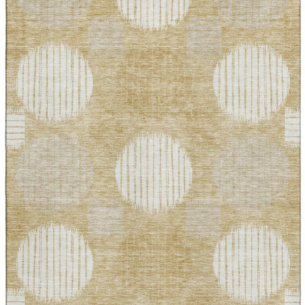 HomeRoots 10' Geometric Gold & Ivory Washable Area Rug – Durable, Stain-Resistant, UV Protected for Busy Homes 671534