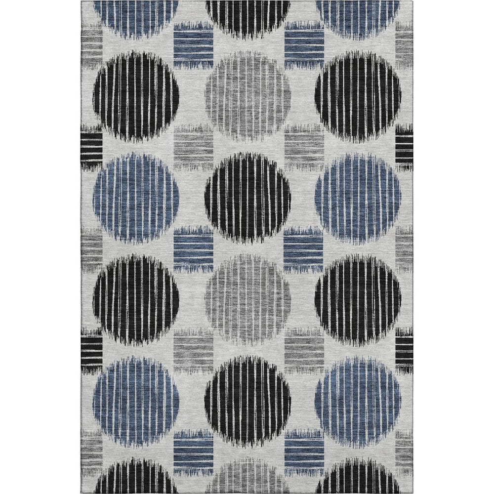 HomeRoots 8' X 10' Gray Blue Silver Geometric Washable Area Rug with UV Protection for Modern Living Spaces 671538