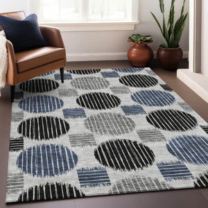 HomeRoots 9' Gray Blue & Silver Geometric Washable Area Rug - Durable, Stylish, UV Protected for Any Space! 671539