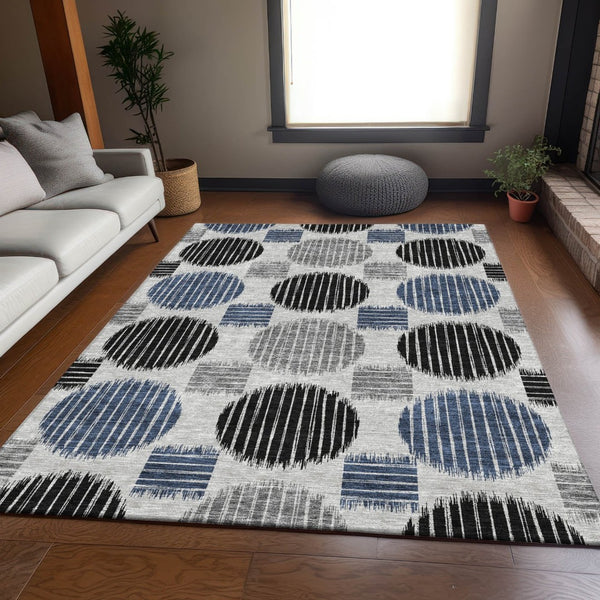 HomeRoots 9' Gray Blue & Silver Geometric Washable Area Rug - Durable, Stylish, UV Protected for Any Space! 671539
