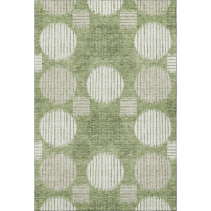 HomeRoots 5' X 8' Green and Beige Geometric Area Rug - Washable, Stain-Resistant, UV Protected for Modern Spaces 671542