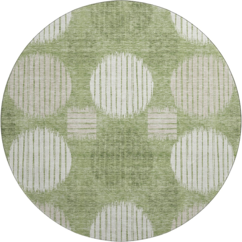 HomeRoots 8' Modern Green & Beige Geometric Round Rug – Washable, UV-Protected, Stain-Resistant, Durable Design 671543