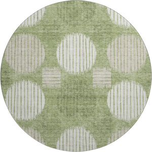 HomeRoots 8' Modern Green & Beige Geometric Round Rug – Washable, UV-Protected, Stain-Resistant, Durable Design 671543