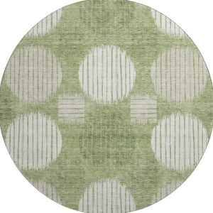 HomeRoots 8' Modern Green & Beige Geometric Round Rug – Washable, UV-Protected, Stain-Resistant, Durable Design 671543