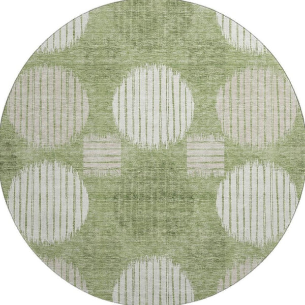 HomeRoots 8' Modern Green & Beige Geometric Round Rug – Washable, UV-Protected, Stain-Resistant, Durable Design 671543