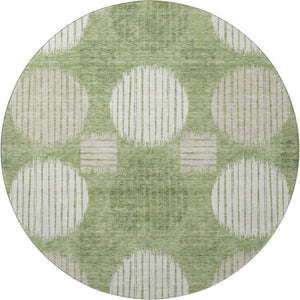 HomeRoots 8' Modern Green & Beige Geometric Round Rug – Washable, UV-Protected, Stain-Resistant, Durable Design 671543