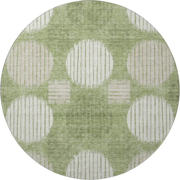 HomeRoots 8' Modern Green & Beige Geometric Round Rug – Washable, UV-Protected, Stain-Resistant, Durable Design 671543