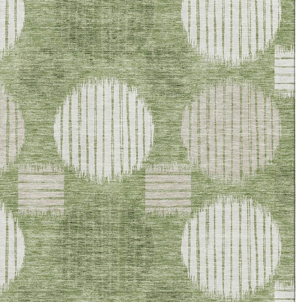 HomeRoots 8' X 10' Washable Geometric Area Rug - Modern Green & Beige with UV Protection for Stylish Living Spaces 671544