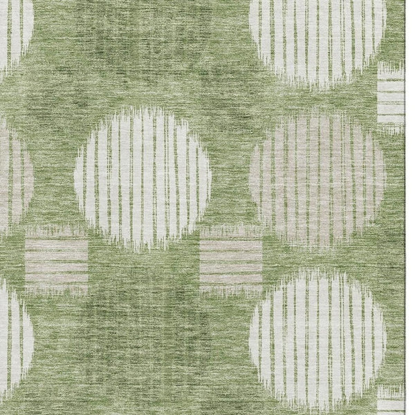 HomeRoots 8' X 10' Washable Geometric Area Rug - Modern Green & Beige with UV Protection for Stylish Living Spaces 671544