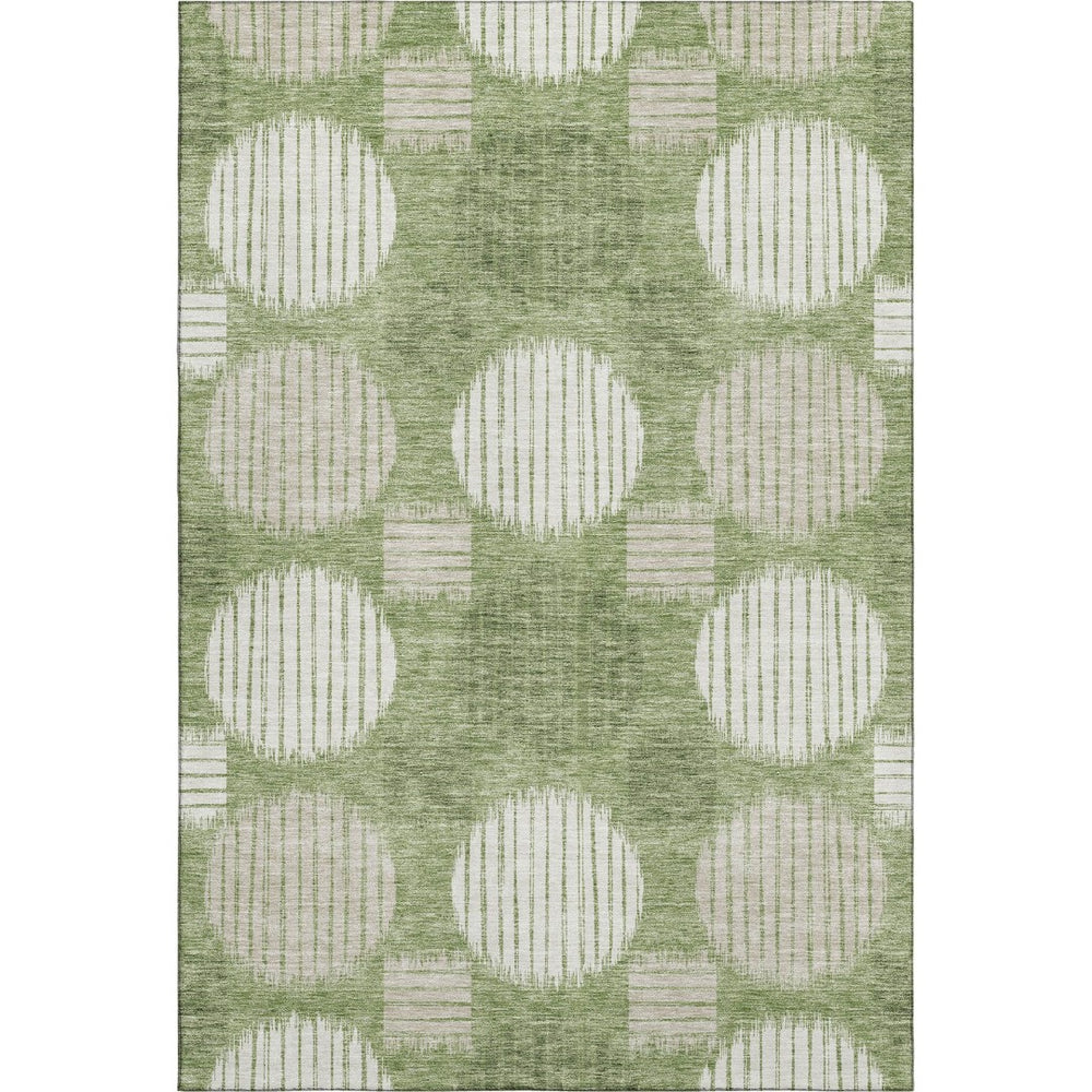 HomeRoots 9' Geometric Washable Area Rug in Green & Beige – Durable, UV-Protected Design for Busy Homes! 671545