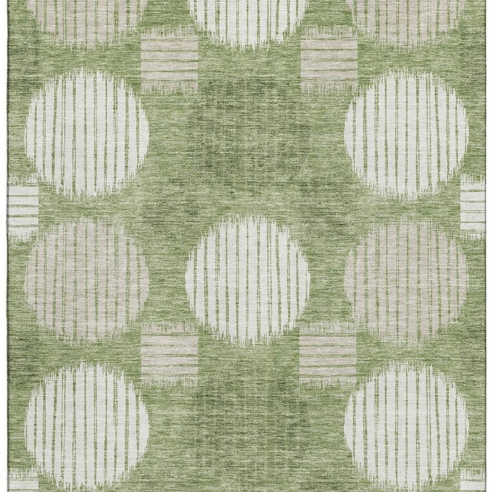 HomeRoots 9' Geometric Washable Area Rug in Green & Beige – Durable, UV-Protected Design for Busy Homes! 671545