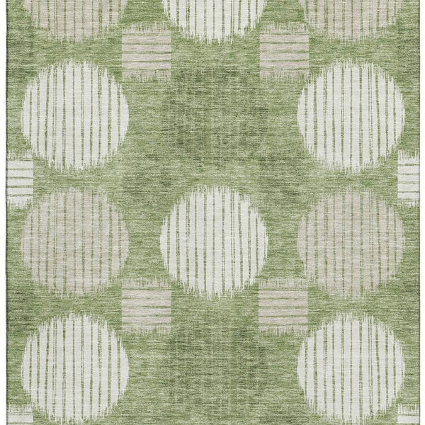 HomeRoots 9' Geometric Washable Area Rug in Green & Beige – Durable, UV-Protected Design for Busy Homes! 671545