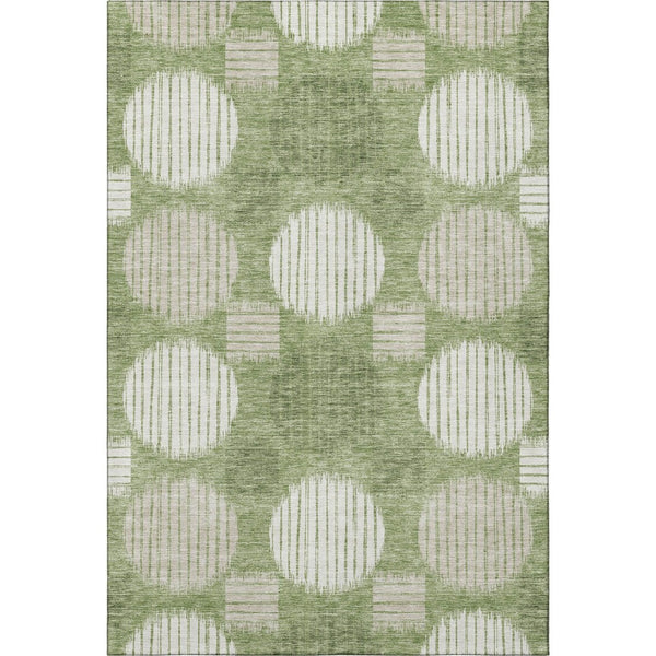 HomeRoots 9' Geometric Washable Area Rug in Green & Beige – Durable, UV-Protected Design for Busy Homes! 671545