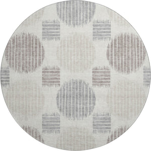 HomeRoots 8' Ivory Beige and Gray Geometric Round Rug - Washable, UV-Protected, Family-Friendly Decor Piece 671549