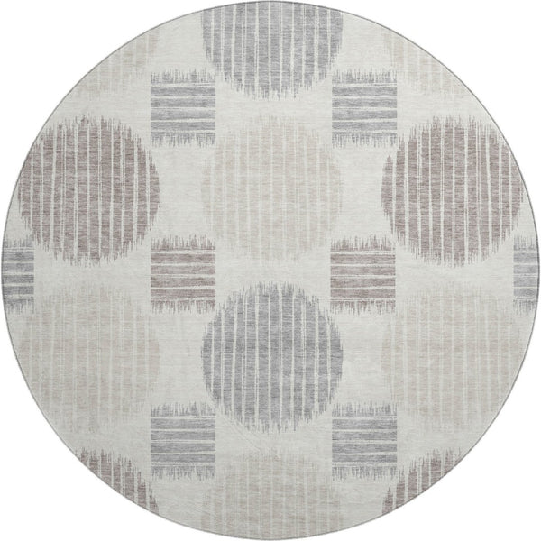 HomeRoots 8' Ivory Beige and Gray Geometric Round Rug - Washable, UV-Protected, Family-Friendly Decor Piece 671549