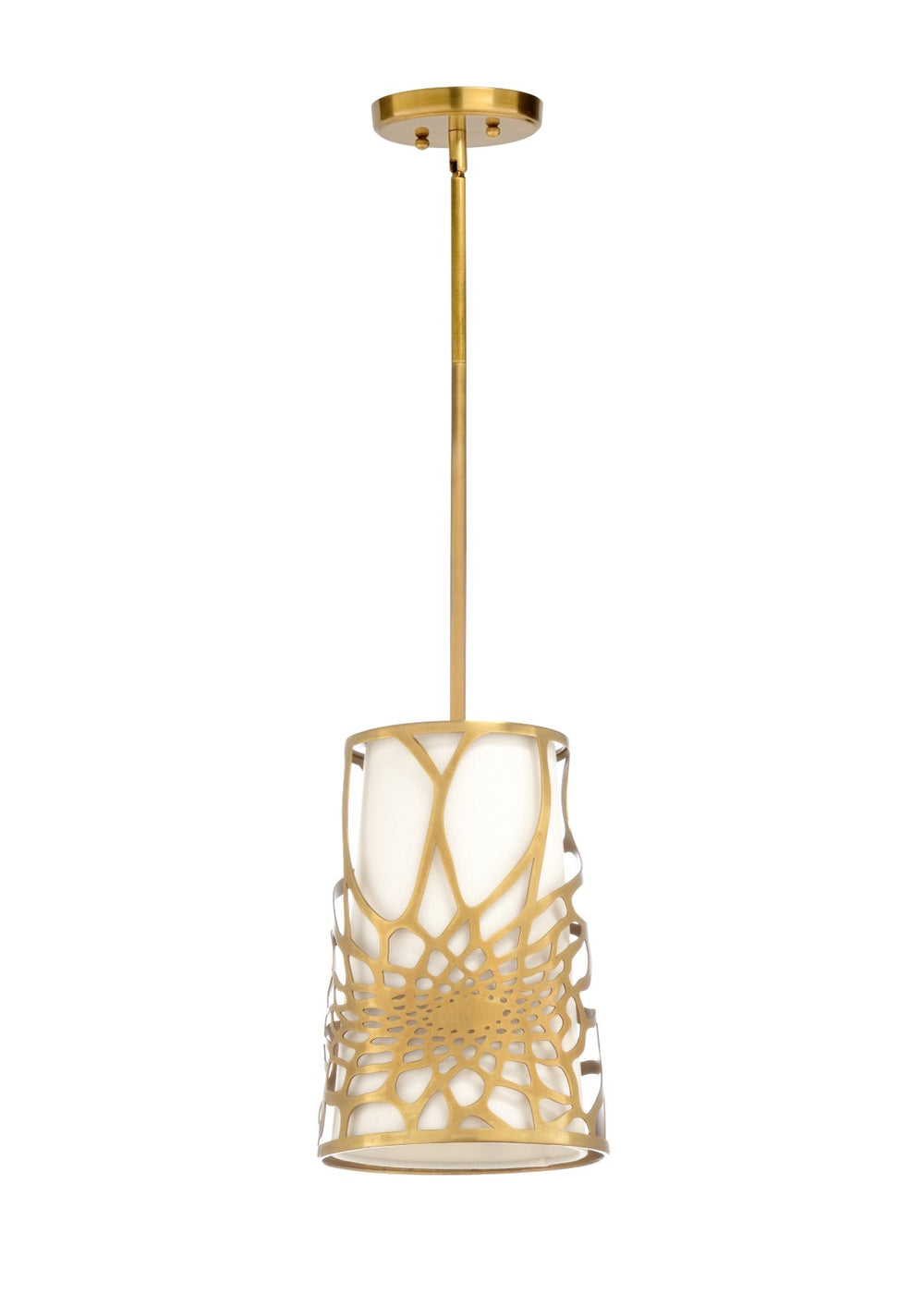 Wildwood Aria Antique Brass Pendant With Off-White Linen Shade, Adjustable 6"-42" Rods For Warm Lighting 67155