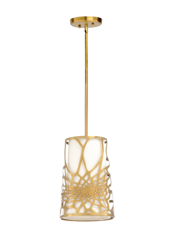 Wildwood Aria Antique Brass Pendant With Off-White Linen Shade, Adjustable 6"-42" Rods For Warm Lighting 67155