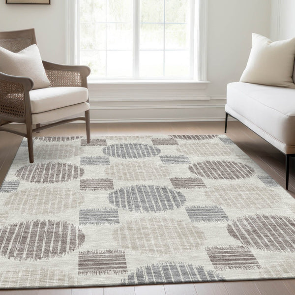 HomeRoots 8' X 10' Stylish Ivory, Beige & Gray Geometric Washable Area Rug with UV Protection for High Traffic 671550