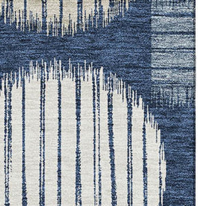 HomeRoots 5' X 8' Navy Blue Ivory Beige Geometric Area Rug - Durable, Stain-Resistant, UV Protected Design 671554