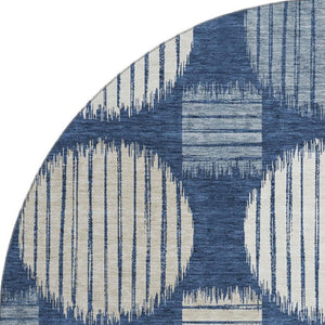 HomeRoots 8' Washable Navy Blue, Ivory & Beige Geometric Round Rug with Stain Resistance & UV Protection 671555
