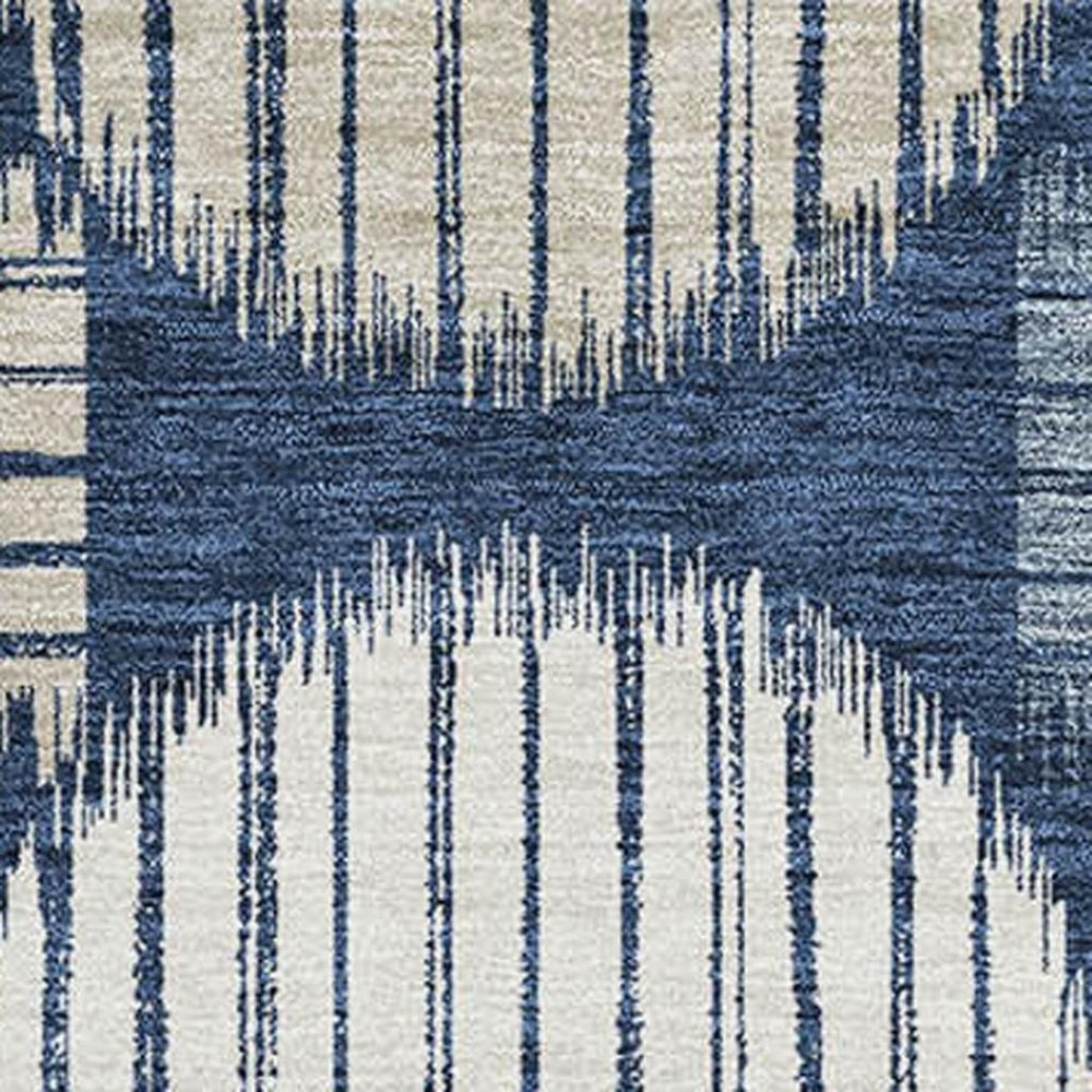 HomeRoots 8' X 10' Geometric Navy Blue Ivory Beige Area Rug – Durable, Washable, UV Protected for High-Traffic Areas 671556