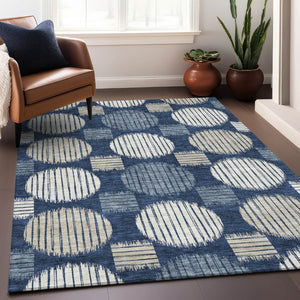 HomeRoots 10' X 14' Navy Blue Geometric Area Rug – Washable, UV-Protected, Stylish for Family Spaces & Pets 671558