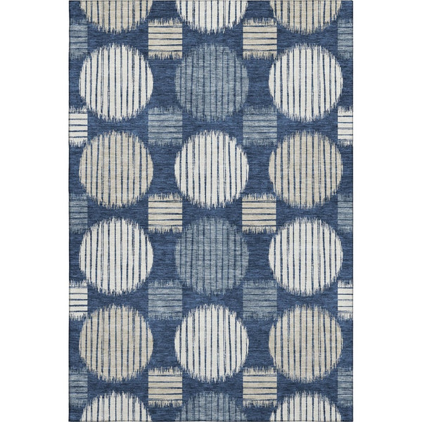HomeRoots 10' X 14' Navy Blue Geometric Area Rug – Washable, UV-Protected, Stylish for Family Spaces & Pets 671558