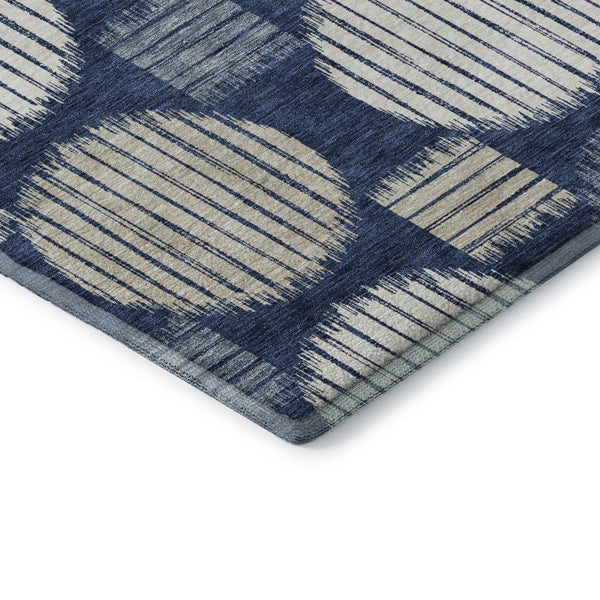 HomeRoots 10' X 14' Navy Blue Geometric Area Rug – Washable, UV-Protected, Stylish for Family Spaces & Pets 671558