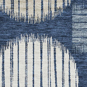 HomeRoots 10' X 14' Navy Blue Geometric Area Rug – Washable, UV-Protected, Stylish for Family Spaces & Pets 671558
