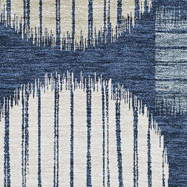 HomeRoots 10' X 14' Navy Blue Geometric Area Rug – Washable, UV-Protected, Stylish for Family Spaces & Pets 671558