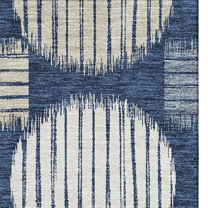 HomeRoots 10' X 14' Navy Blue Geometric Area Rug – Washable, UV-Protected, Stylish for Family Spaces & Pets 671558