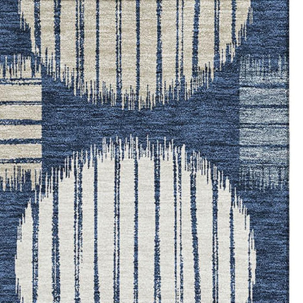 HomeRoots 10' X 14' Navy Blue Geometric Area Rug – Washable, UV-Protected, Stylish for Family Spaces & Pets 671558