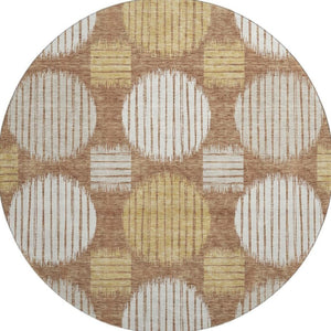 HomeRoots 8' Modern Rust Gold Ivory Geometric Washable Round Rug with UV Protection for Stylish Living Spaces 671561