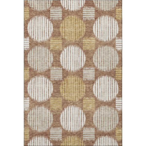 HomeRoots 8' X 10' Washable Geometric Area Rug in Rust, Gold, and Ivory with UV Protection for All Spaces 671562