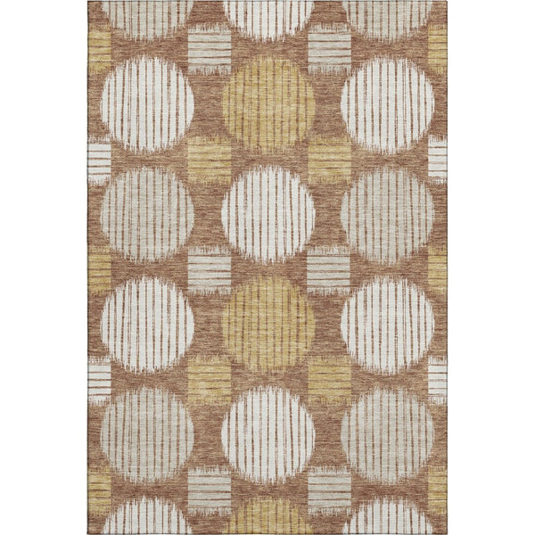 HomeRoots 9' X 12' Geometric Area Rug in Rust, Gold & Ivory - Washable, UV Protected & Durable for Homes 671563