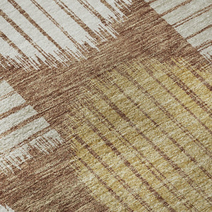 HomeRoots 9' X 12' Geometric Area Rug in Rust, Gold & Ivory - Washable, UV Protected & Durable for Homes 671563