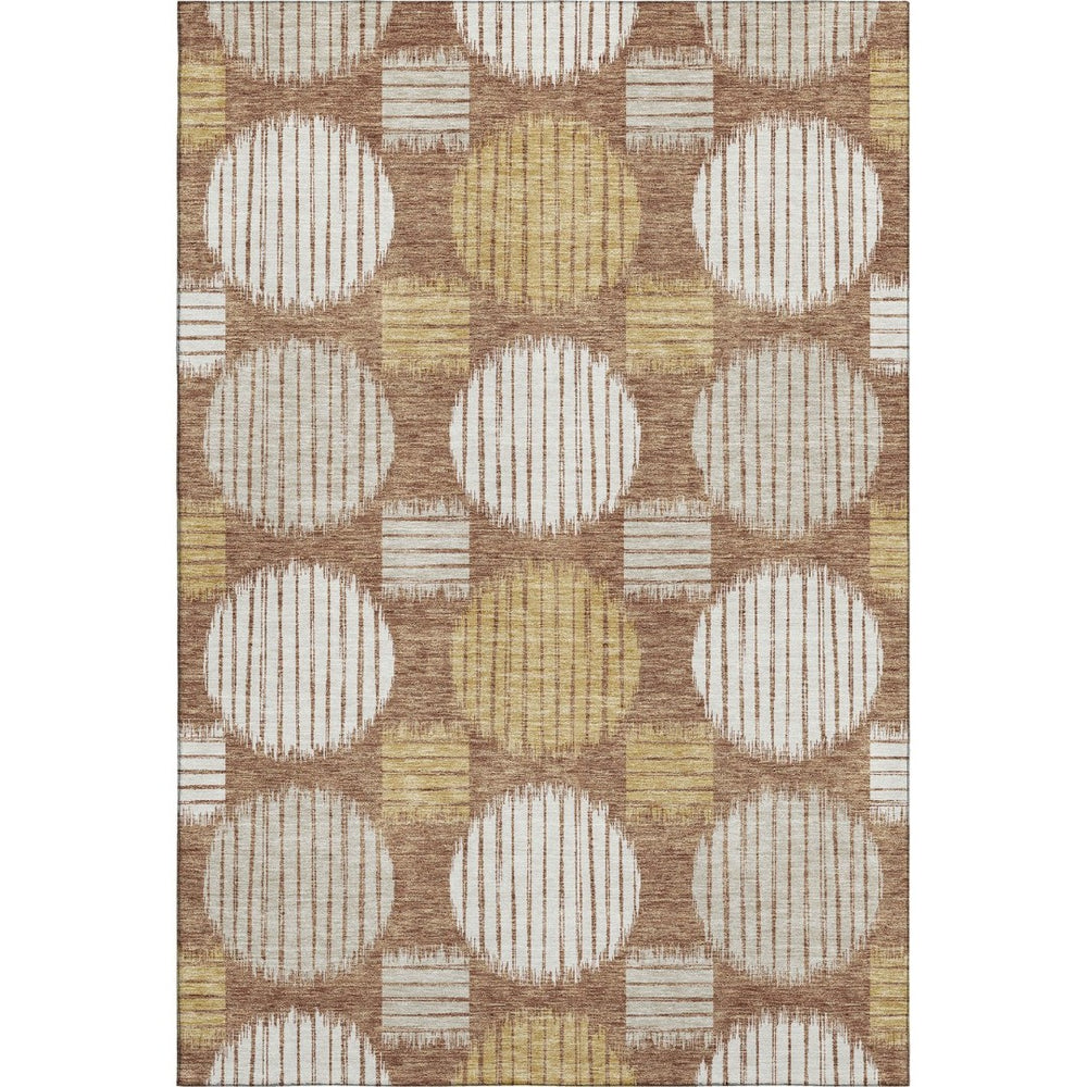 HomeRoots 10' X 14' Rust Gold Ivory Geometric Area Rug - Washable, UV Protected, Stain Resistant & Durable 671564
