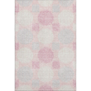 HomeRoots 5' Pink Ivory & Gray Geometric Area Rug - Washable, UV Protected, Stylish & Durable for Any Space 671566