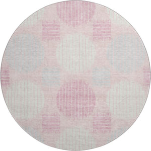 HomeRoots 8' Pink Ivory Gray Geometric Washable Round Rug - Stylish, Durable, UV-Protected for Any Room 671567